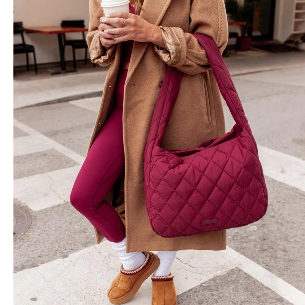 Poppy & Peonies Quilted Haul It Hobo Tote - Berry - NWOT